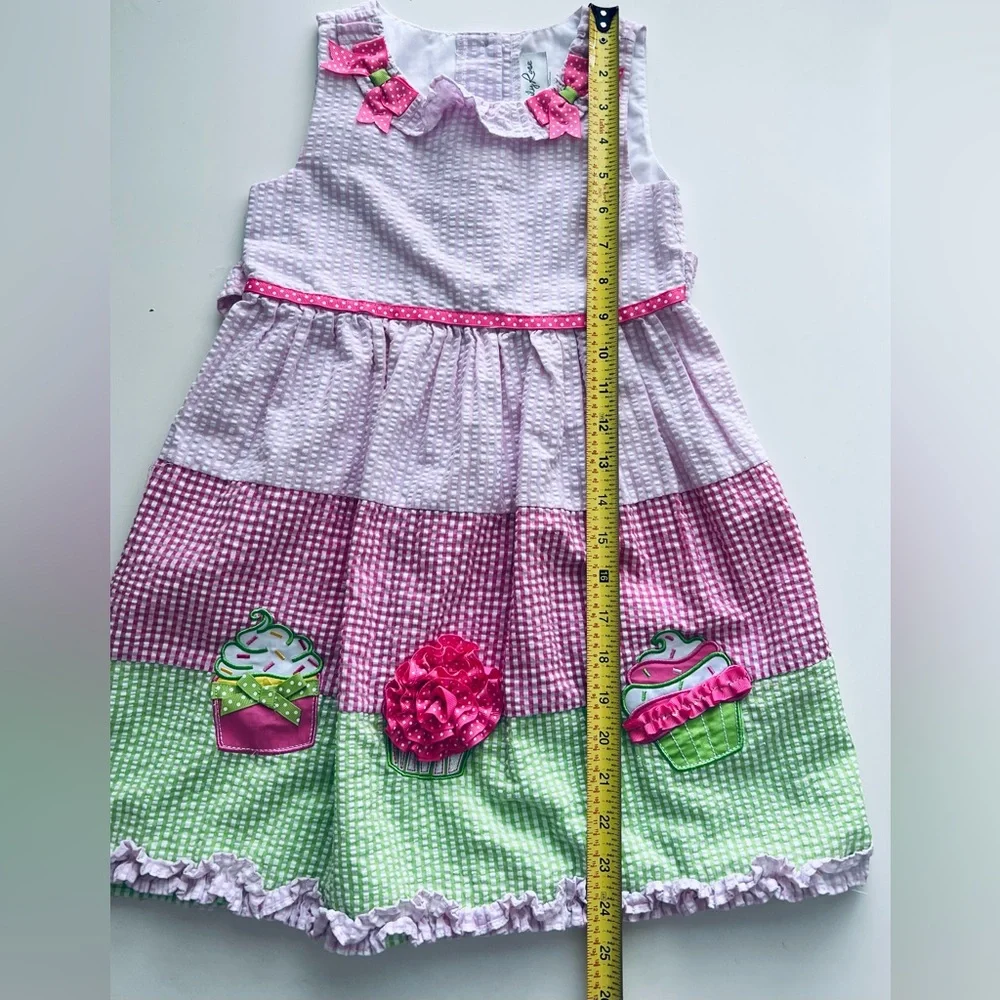 Vintage Emily Rose girls pink green seersucker gingham cupcake birthday dress 6